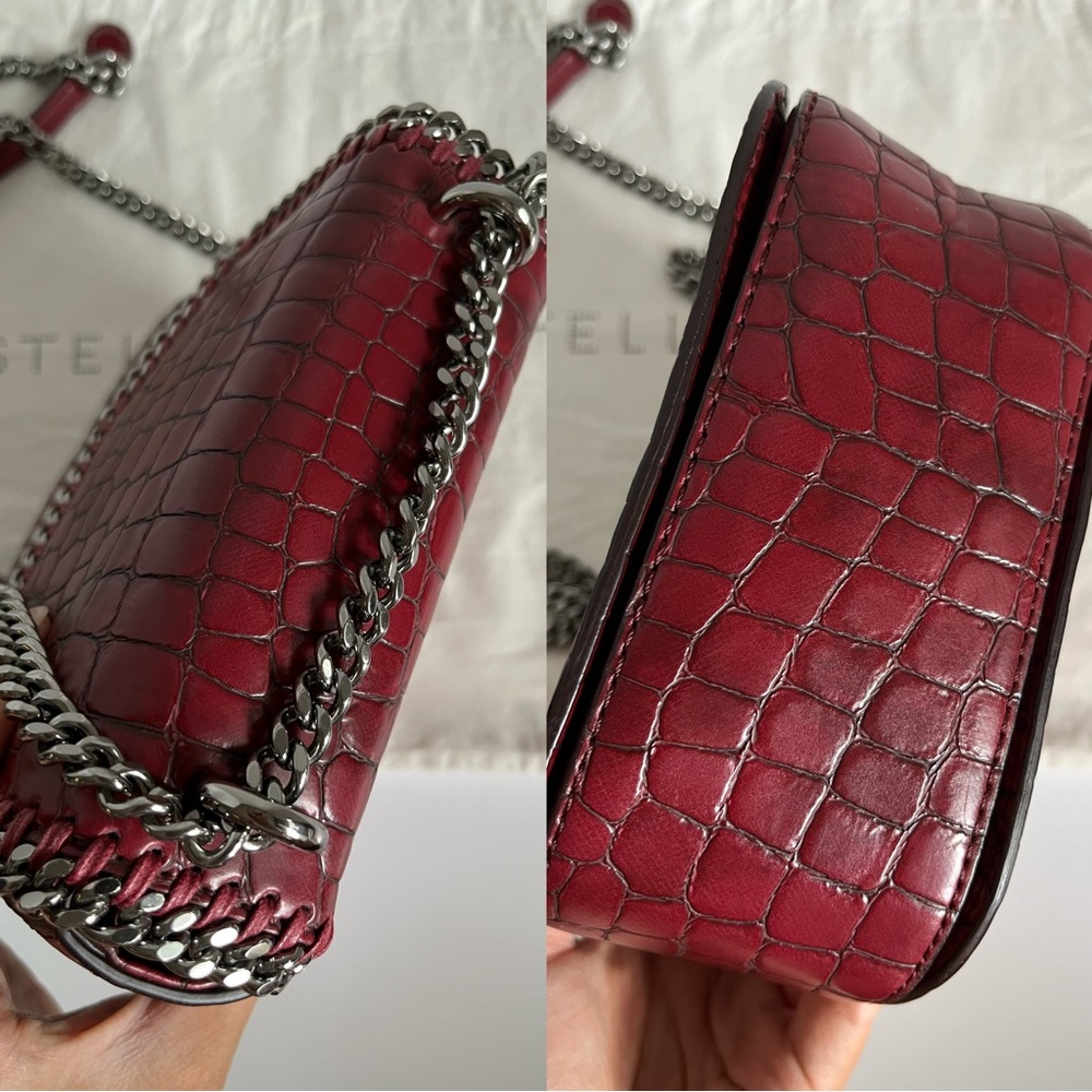 Stella McCartney Embossed Crocodile Effect Falabella Box Shoulder Bag Dark Red - Picture 10 of 14